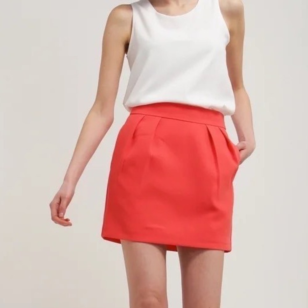J.Crew Coral Pink Pleated Mini Skirt with Pockets Size 10 Tailored Summer Skirt